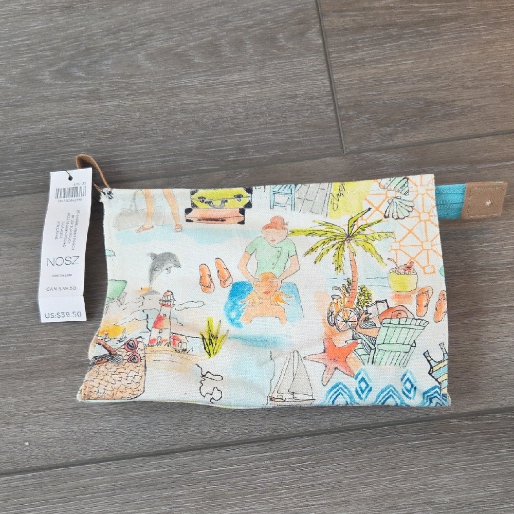 Chicos Colorful Beach Print Cosmetic Pouch